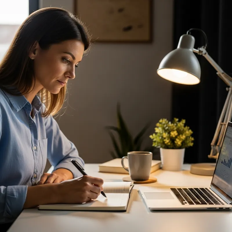 Professional learning at desk with notebook and laptop